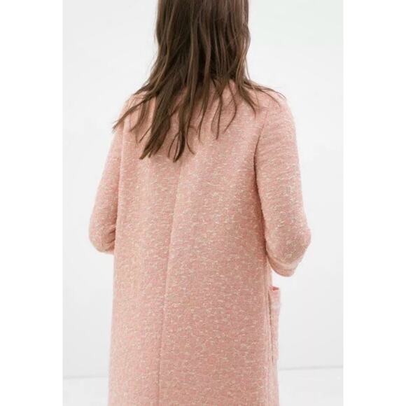 Zara Boucle Overcoat Size Medium Pink Peach Jacquard Shacket Jacket Coat - Picture 4 of 12